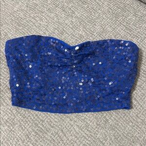 Blue Sequin Strapless Top